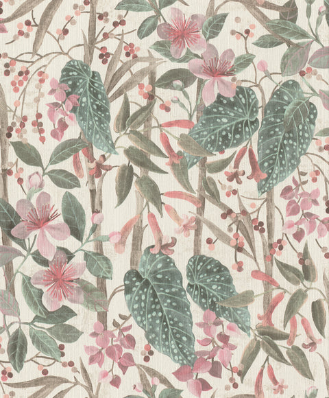 4202-538212 Kalina Teal Floral Fruits Wallpaper