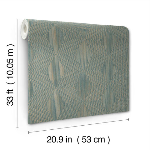 4202-571271 Anara Teal Geo Faux Grasscloth Wallpaper