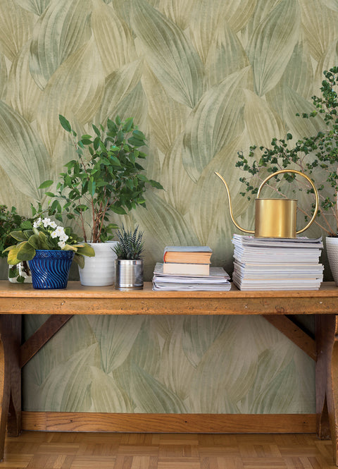 4202-571547 Melora Green Leaf Wallpaper