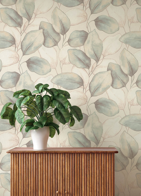 4202-659863 Evanthe Aqua Vine Wallpaper