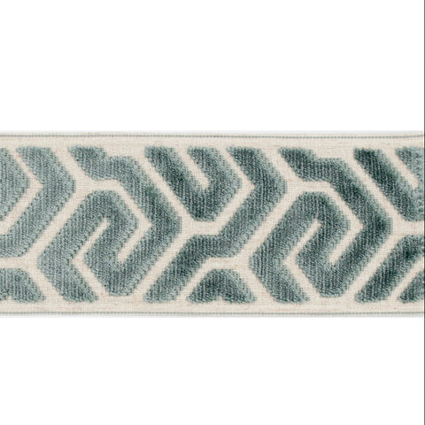 Agos Teal 3.5 inch Aqua Mist Europatex Cut Velvet Tape Trim