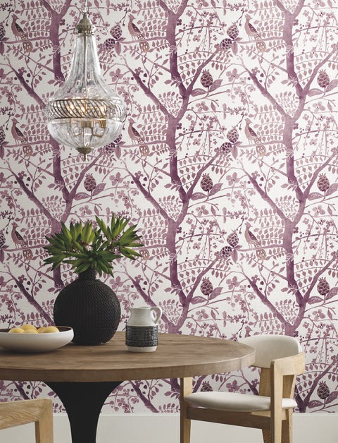 BO6631 Purple Peacock Block Print Wallpaper