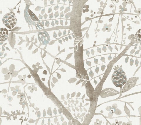 BO6635 Off White Peacock Block Print Wallpaper