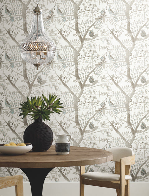 BO6635 Off White Peacock Block Print Wallpaper