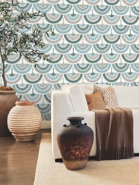 BO6644 Green Feather and Fringe Wallpaper