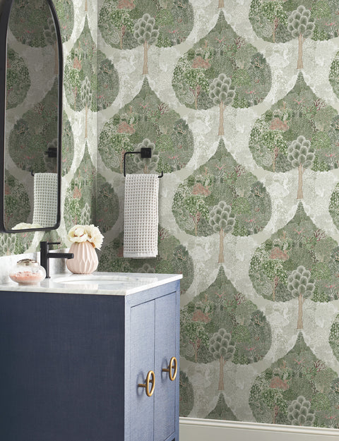 BO6702 Green Coral Mystic Forest Wallpaper