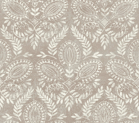 BO6732 Brown Laurel Damask Wallpaper