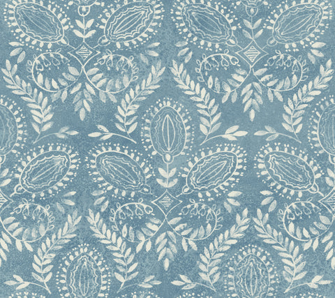 BO6733 Blue Laurel Damask Wallpaper