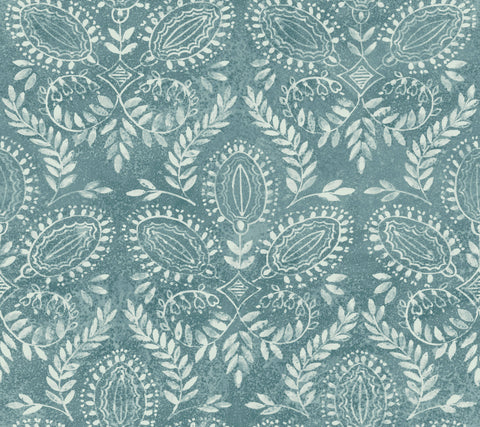 BO6735 Teal Laurel Damask Wallpaper