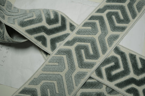 Agos Teal 3.5 inch Aqua Mist Europatex Cut Velvet Tape Trim