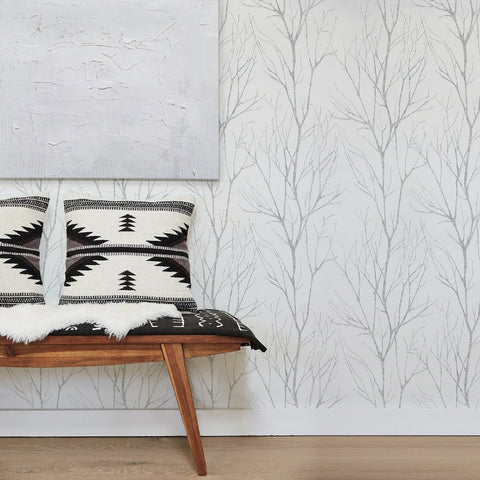 2979-37260-2 Diani White Metallic Tree Wallpaper