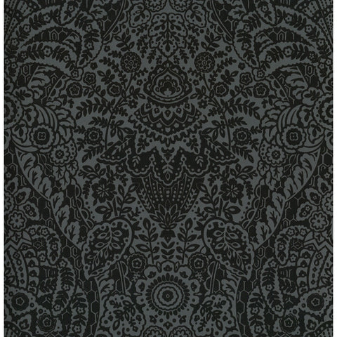 2973-87365 Maris Charcoal Flock Damask Wallpaper