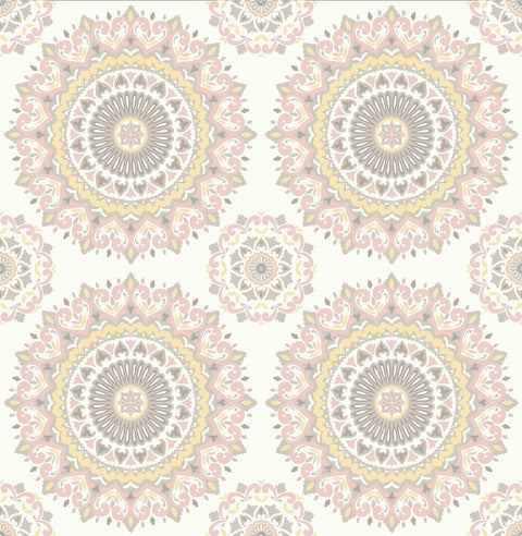 Gemma Light Pink Boho Medallion Wallpaper