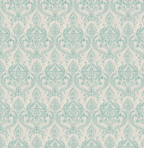 Waverly Turquoise Petite Damask Wallpaper