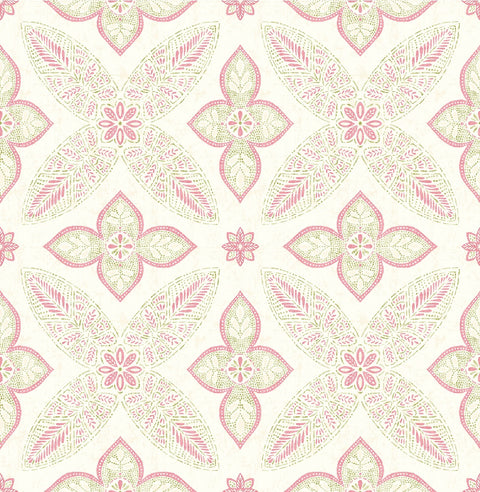 Off Beat Ethnic Pink Geometric Floral Wallpaper