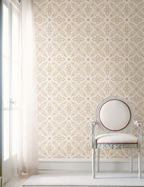 Off Beat Ethnic Pink Geometric Floral Wallpaper