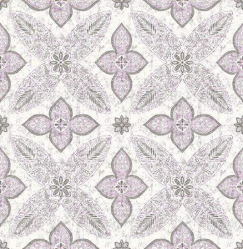 Off Beat Ethnic Violet Geometric Floral Wallpaper