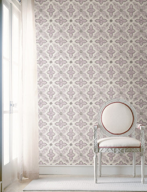 Off Beat Ethnic Violet Geometric Floral Wallpaper