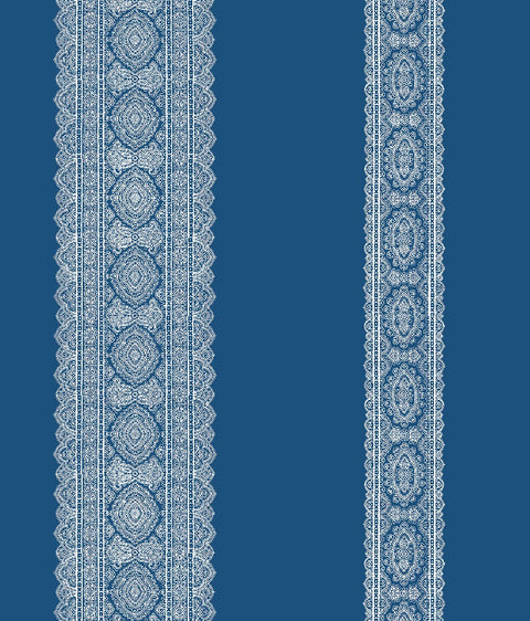 Brynn Indigo Paisley Stripe Wallpaper