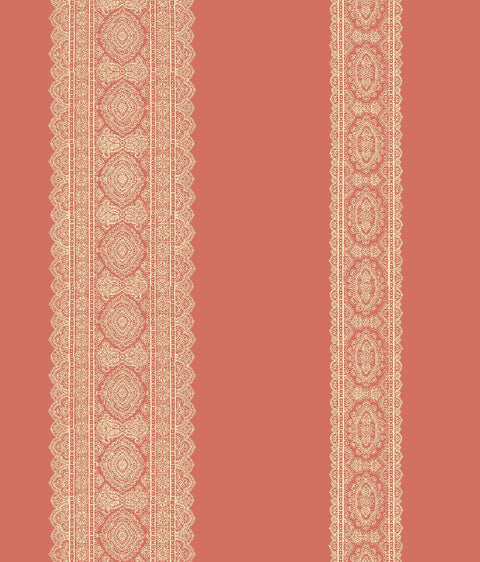 Brynn Coral Paisley Stripe Wallpaper