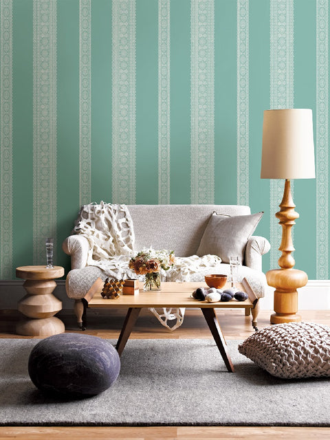 Brynn Turquoise Paisley Stripe Wallpaper