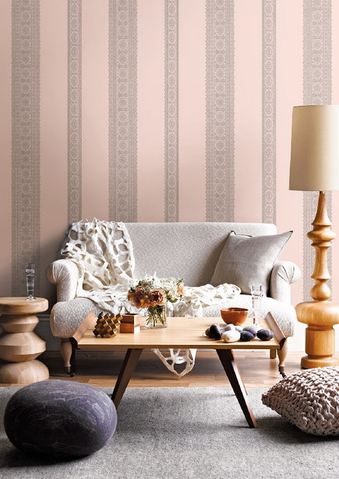 Brynn Grey Paisley Stripe Wallpaper
