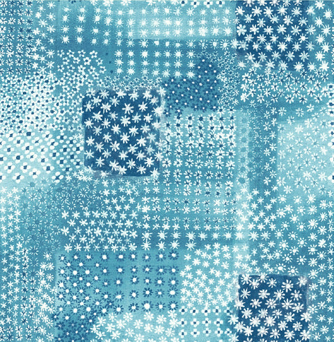 Flower Power Indigo Patchwork Wallpaper