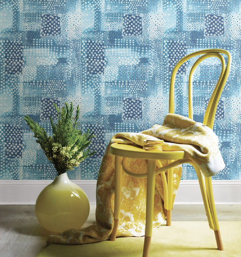 Flower Power Indigo Patchwork Wallpaper