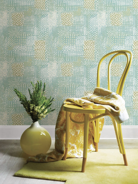 Flower Power Turquoise Patchwork Wallpaper
