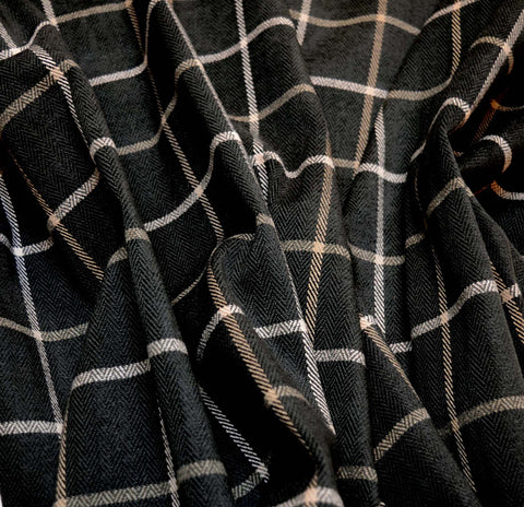 Thornhill Charcoal Grey Window Pane Herringbone Upholstery Fabric