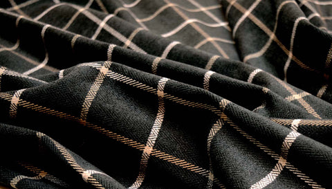 Thornhill Charcoal Grey Window Pane Herringbone Upholstery Fabric