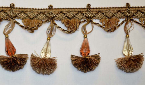 1469 9551 Brown Gold Beaded Tassel Trim