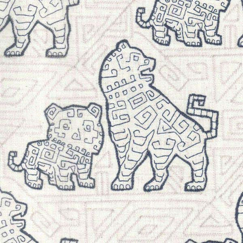 Foo Dog Indigo Embroidered Regal Fabric