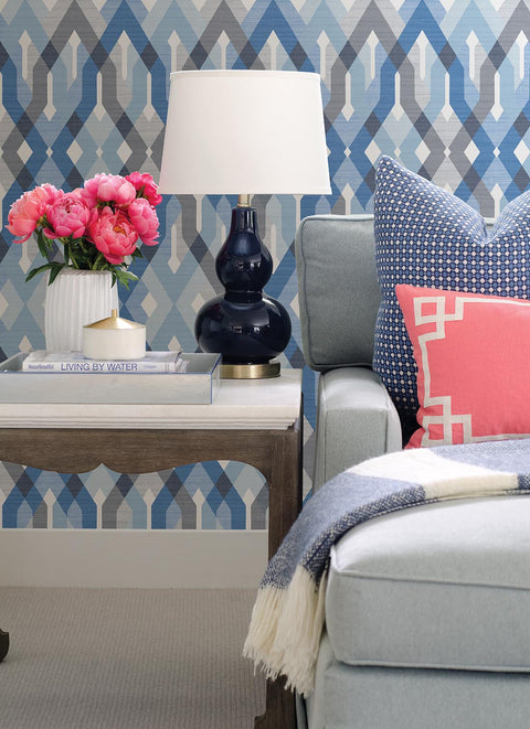 Harbour Blue Lattice Wallpaper