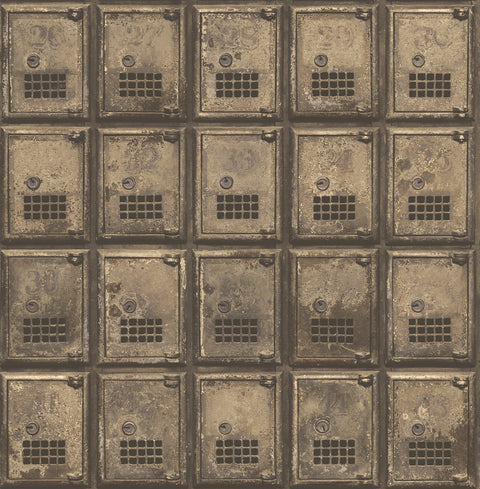 Vintage P.O. Boxes Brass Distressed Metal Wallpaper