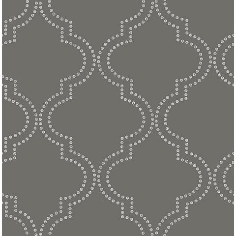For Your Bath III Tetra Charcoal Quatrefoil Wallpaper