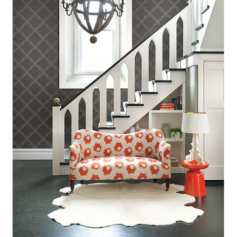 For Your Bath III Tetra Charcoal Quatrefoil Wallpaper