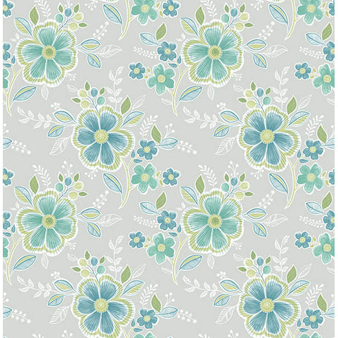 For Your Bath III Chloe Green Floral Wallpaper