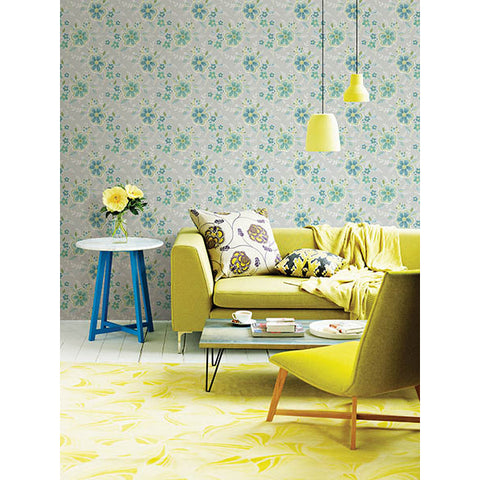 For Your Bath III Chloe Green Floral Wallpaper