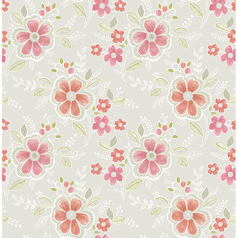 For Your Bath III Chloe Peach Floral Wallpaper