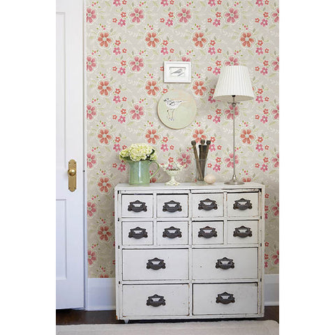 For Your Bath III Chloe Peach Floral Wallpaper