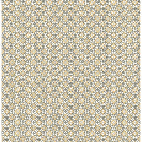 For Your Bath III Audra Mustard Floral Wallpaper