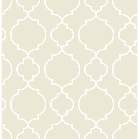 For Your Bath III Desiree Taupe Quatrefoil Wallpaper
