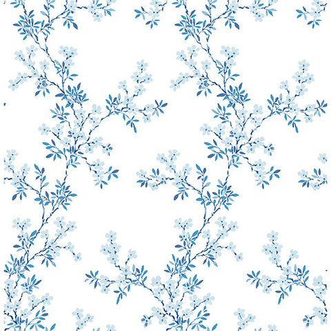 For Your Bath III Claire Blue Floral Trail Wallpaper