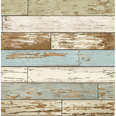 For Your Bath III Levi Blue Scrap Wood Wallpaper
