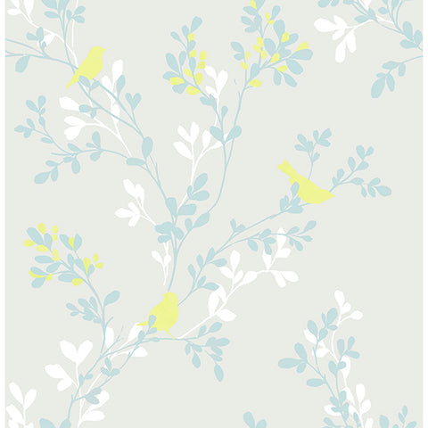 For Your Bath III Chirp Grey Birds & Trees Wallpaper
