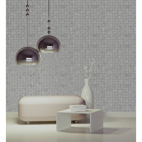 For Your Bath III Dagmar Silver Medium Squares Wallpaper