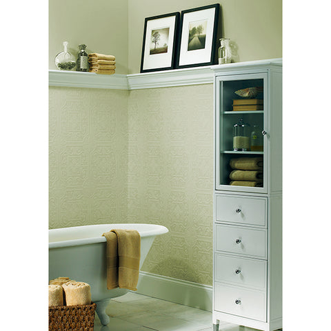 For Your Bath III Talavera White Flower Tile Paintable Wallpaper