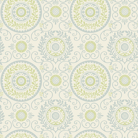 For Your Bath III Annabel Blue Medallion Wallpaper