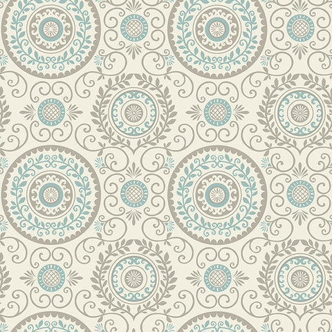 For Your Bath III Annabel Aqua Medallion Wallpaper
